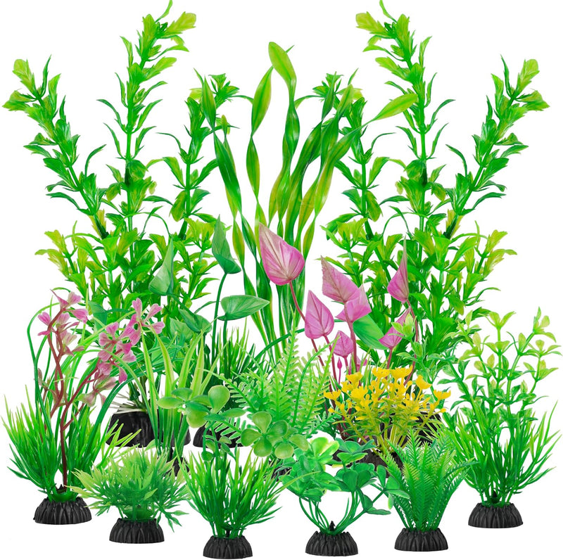 Ameliade 14 PCS Soft Plastic Aquarium Plants Green Fish Tank Decor Set
