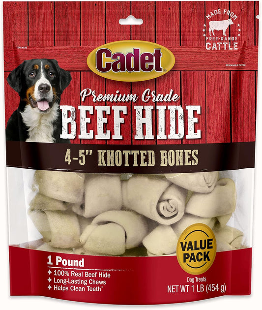 Cadet Premium Grade Beef Hide Knotted Bones Dog Chews, 1 lb, 4-5"