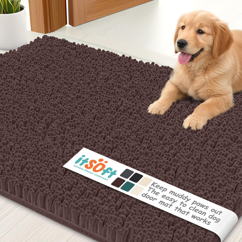 Dog Rugs for Muddy Paws 61x31 | Cleaner Mud Free Floors | Muddy Dogs Mats for Indoor, Dog Mat for Muddy Paws Door Mat Washable, Absorbent Chenille Mud Rug Paw Matt w/ Non Slip Backing, Chocolate Brown