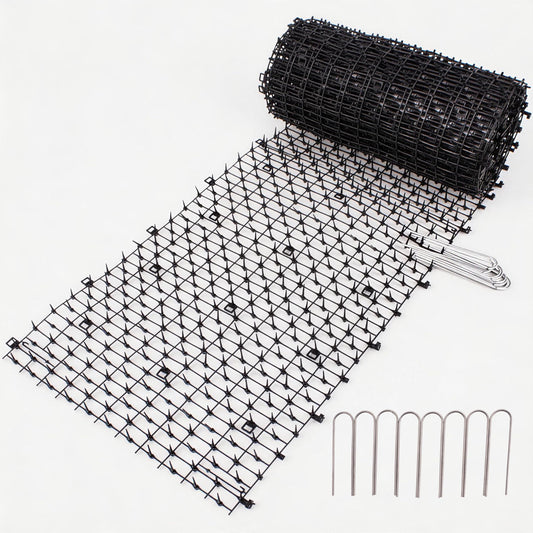 Cat Scat Mat 6.5FT, Humane Spike Deterrent for Outdoor Garden Lawn, Flexible Roll with Ground Staples Included and Easy Installation Guide