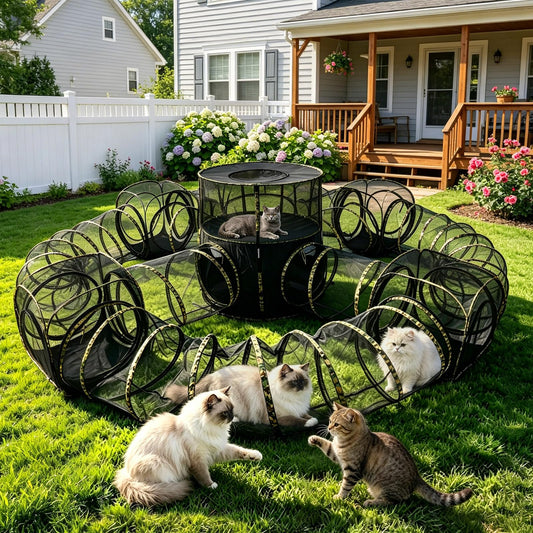 CypherX 13 in1 Extra Large Catio Outdoor Cat Enclosure, 2-Tier Cat Tents with Tunnels for Indoor Cats/Pop Up Cube, Pet Tower Playpen with Tunnels&Tents, Portable Pet Playhouse for Outside, Patio(Camo)