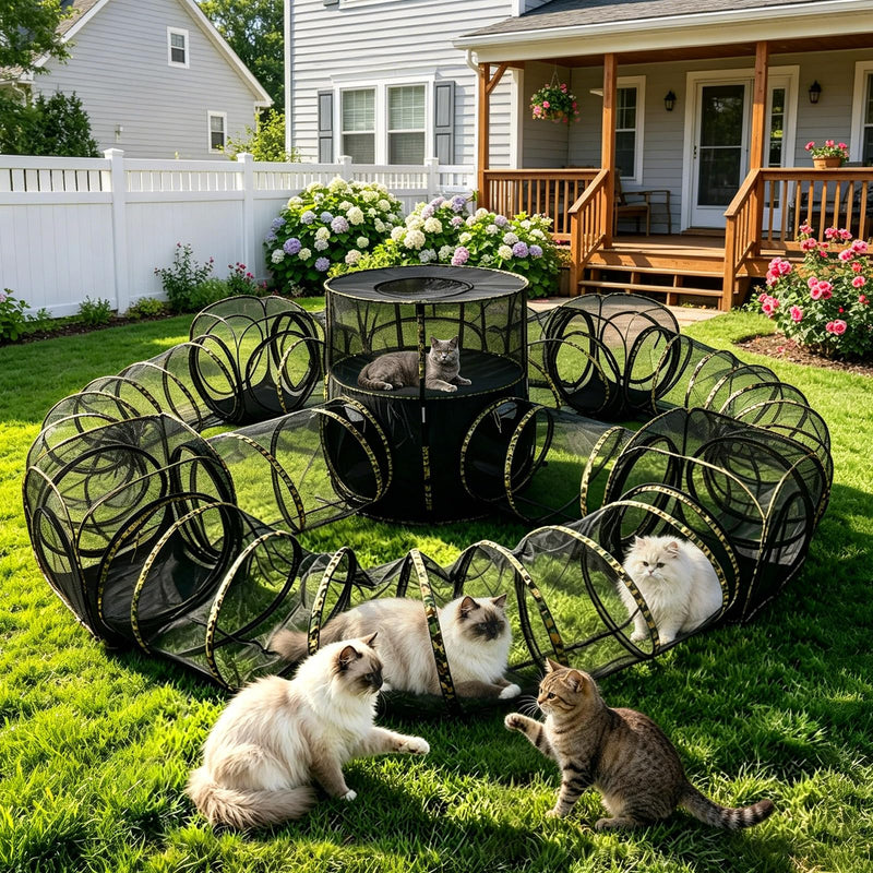 CypherX 13 in1 Extra Large Catio Outdoor Cat Enclosure, 2-Tier Cat Tents with Tunnels for Indoor Cats/Pop Up Cube, Pet Tower Playpen with Tunnels&Tents, Portable Pet Playhouse for Outside, Patio(Camo)