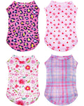 PET SHOW 4 Pack Paw Bone Printed Dog Clothes Shirts Soft Vest Lightweight Sleeveless Cats Doggies T-Shirts Puppies Tank Top Tee for Small Medium Dogs White Black Pink Blue (Medium, Pink for Girls)