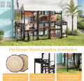Trygoal Large Outdoor Cat Enclosure Wooden Catio, Multi-Level Cat Playpen with Weather-Resistant Roof, Resting Box, Climbing Ramps, Wire Mesh & 2 Plant Stands for Backyard Patio, Black