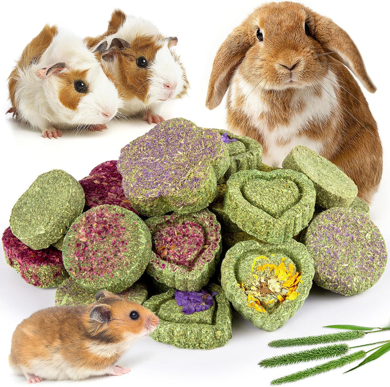 Sofier 20Pcs Timothy Hay Treats - Natural Chews for Teeth - Handmade Rabbit, Chinchilla, Gerbil, Rat, Hamster Toys - Bun