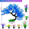 MyLifeUNIT Fish Tank Decorations, 15 Pack Artificial Aquarium Plants Tree Set for Fish Tank Decor