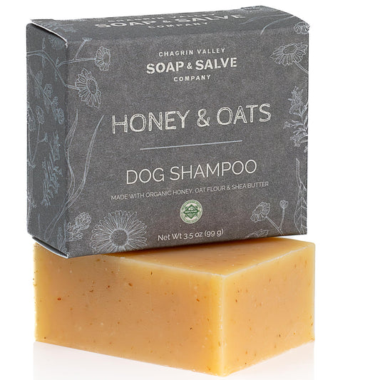 Chagrin Valley Soap & Salve Certified Organic Dog Shampoo and Conditioner – Dog Shampoo Itchy Skin Relief and Puppy Essentials - Natural Handmade Honey & Oats, 3.8 oz Bar Soap
