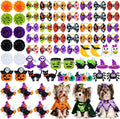 SUMMORO 68Pcs/34Pairs Halloween Dog Hair Bows with Rubber Bands, Spooky