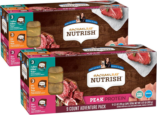 Nutrish Peak Protein Wet Dog Food Variety Pack, High Protein, Grain Free, 3.5oz Cups (Pack of 9), 2 Count (Rachael Ray)