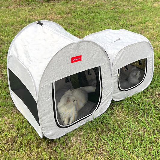 lukidoki Portable Cat Playpen, Pop-up 2-in-1 Crate Playpen with Litter Box Area for Travel Indoor Outdoor, Foldable Pet Playpen Enclosed for Kitten Puppy Rabbit Hamster Small Animals