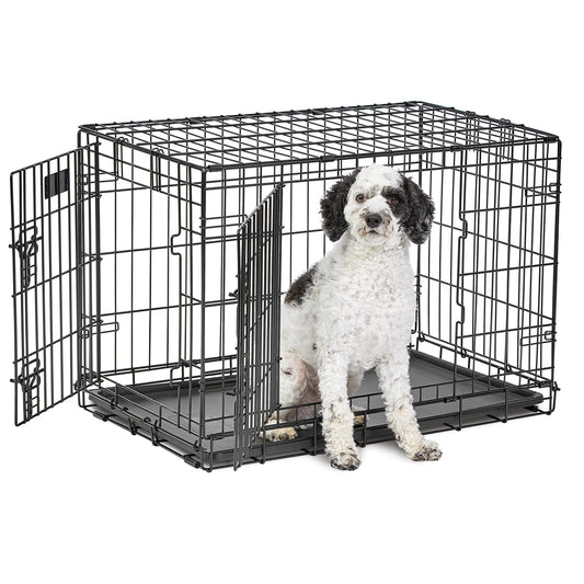 MidWest Homes for Pets 30-Inch LifeStages Crate for Medium Breeds, 21-40 lbs, Double Door Folding Dog Crate with Divider Panel, Leak-Proof Tray & Secure Latch, Heavy-Duty & Easy to Assemble