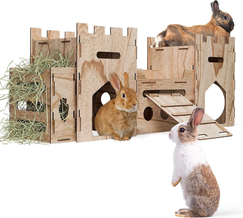 HIIMALEX Large Wooden Bunny Castle Rabbit House Indoor Small Animal