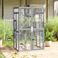 Catio Outdoor Cat Enclosure - Premium Wooden Cat Catio with Window Access & Breathable Mesh, Weatherproof Kitty House for Patio/Backyard/Indoor (Gray)