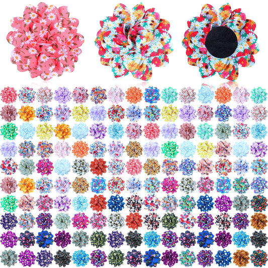 Sadnyy 150 Pcs Dog Flower Bows Collars Bulk for Dogs Puppy Dog Bow Tie Accessories for Small Medium Large Cats Pets Multi Color Chiffon Grooming Decorations(Floral)
