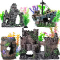 CousDUoBe 14 Pcs Aquarium Decorations Large Kit，Castle Fish Tank Bubbler Decorations，Starfish Barrel, Resin Cave Rock,Re