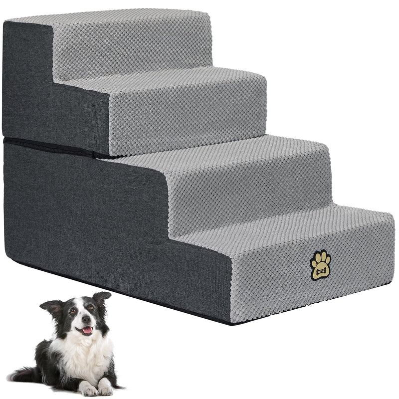 Dog Stairs for Couch Sofa and Bed, 4-Step Foam Pet Stairs 18 Inch H, Dog Steps for Small Dogs Cats Puppies, High-Density Foam Pet Ladder with Washable Cover Non-Slip Bottom, Gray