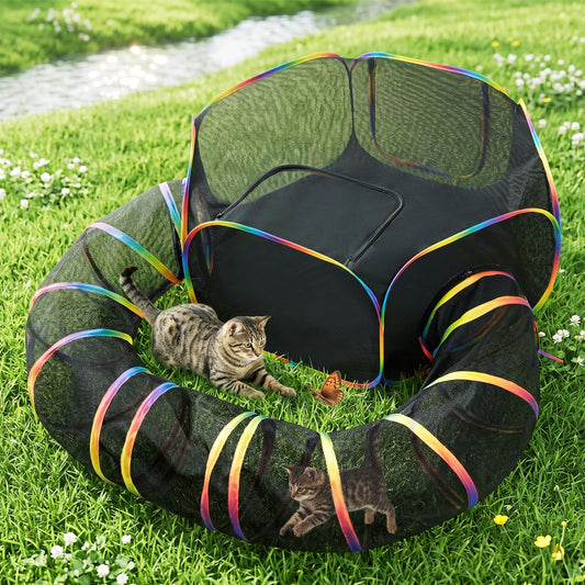 Love's cabin Outdoor Cat Enclosures Rainbow, Foldable Catio Outdoor Cat Enclosure Playground Include Portable Tent, Circle Kitten Playpen Tunnel, Outside House for Indoor Kitty and Small Animals