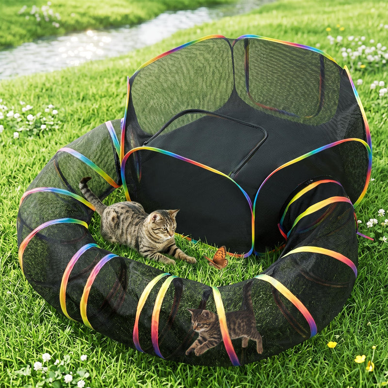 Love's cabin Outdoor Cat Enclosures Rainbow, Foldable Catio Outdoor Cat Enclosure Playground Include Portable Tent, Circle Kitten Playpen Tunnel, Outside House for Indoor Kitty and Small Animals