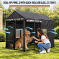 Dog Kennel Cover for 8x4x6 FT Outdoor Kennel, PVC Windows & Roll-Up Panels