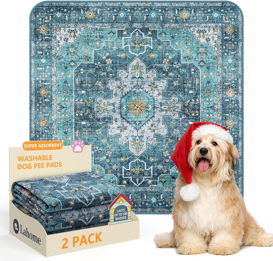 Lahome Super Absorbent & Leakproof Washable Dog Pee Pads - 2 Pack Value Set - Waterproof, Non-Slip Reusable Pads for Pup