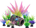 Ameliade 11 Aquarium Plants & Fish Tank Broken Barrel Cave Decorations Set