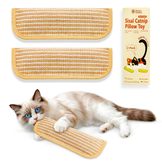PetZen Garden Sisal Catnip Pillow Toy Kickers, 2 Pack Interactive Catnip Toys with Organic 8000mg Herbal Blend for Indoor Scratching, Chewing & Teething, Fun for Kittens and Adult Cats