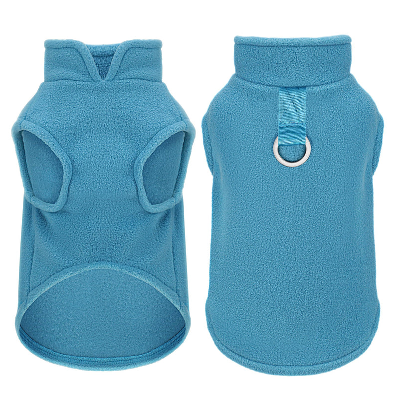 Sleeveless Pullover Fleece Vest for Small Dogs: Cozy Polyester Dog Jacket, Tank Top Sweater with Leash Ring and Armholes, Crisp, Warm, and Easy-to-Wear Design for Everyday Comfort Lake Blue M