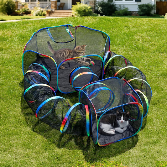 Fabunote Outdoor 5-in-1 Portable Cat Tunnels - Cat Enclosure with Tent for Indoor Cats, Enclosed Catio for Kitty & Small Animals
