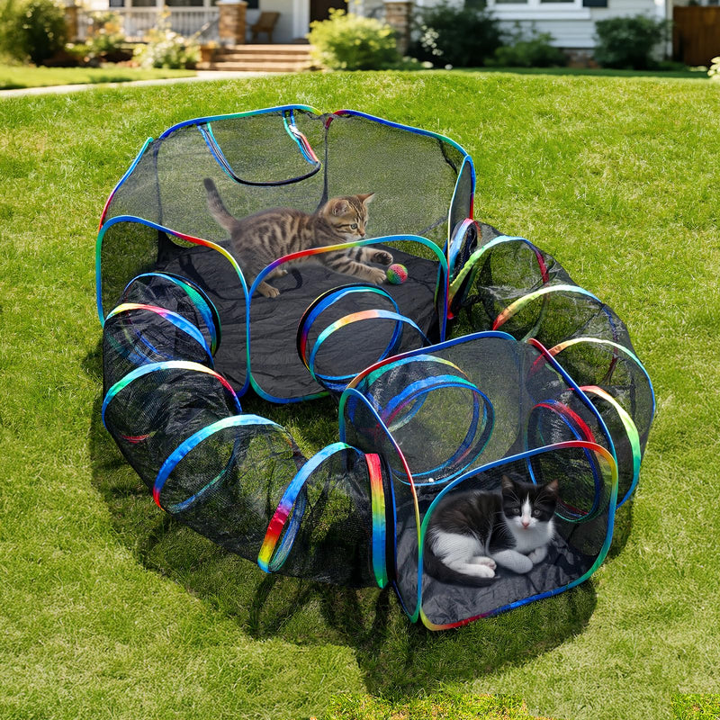Fabunote Outdoor 5-in-1 Portable Cat Tunnels - Cat Enclosure with Tent for Indoor Cats, Enclosed Catio for Kitty & Small Animals