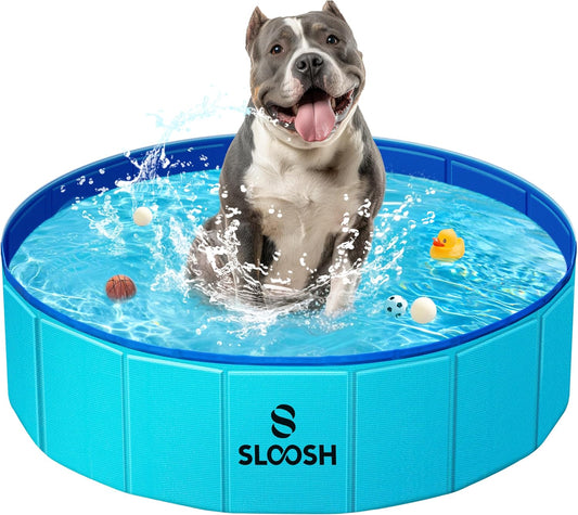 Sloosh Foldable Dog Kiddie Pool - Portable Hard Plastic Doggie Swimming Pool, Anti-Slip Collapsible Pets Bath Tub Suitab