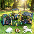 CypherX Outdoor Rainbow Cat Enclosure, 7 in 1 Portable Cat Tents for Outside Cage Free Outside Pop up Pet Enclosure Cat Tunnel Outdoor Playground for Indoor Cats and Small Animals