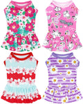 JpGdn 4PCS Dog Dresses Shirts for Large Dogs Girl Female Pink Purple Red Skirts Summer Clothes Pet Apparel Floral Sundress Small Daisy Unicorn Stretchable Lightweight Outfit L