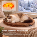 Round Cat Heating Pad, Heated Cat Bed, Safety Listed, Constant Warmth,Brown