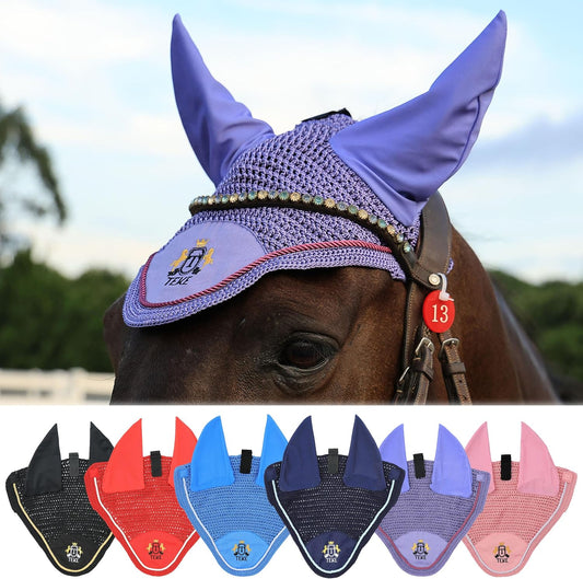 T TEKE Gorgeous Horse Ear Bonnet, 68% Viscose + 32% Acrylic Hand Crocheted mesh with Stylish Piping, Spandex Ears