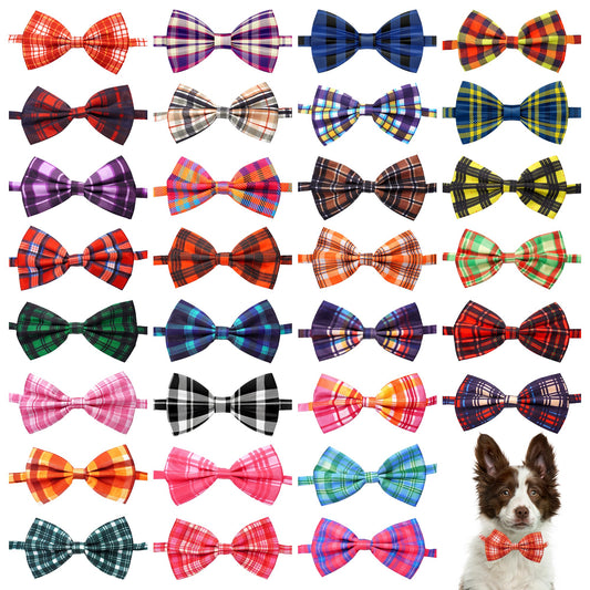 Pai Sence Dog Bow Ties Bulk 30 Pcs Plaid Dogs Bowties for Large Dogs Adjustable Bow Ties Pet Party Grooming L