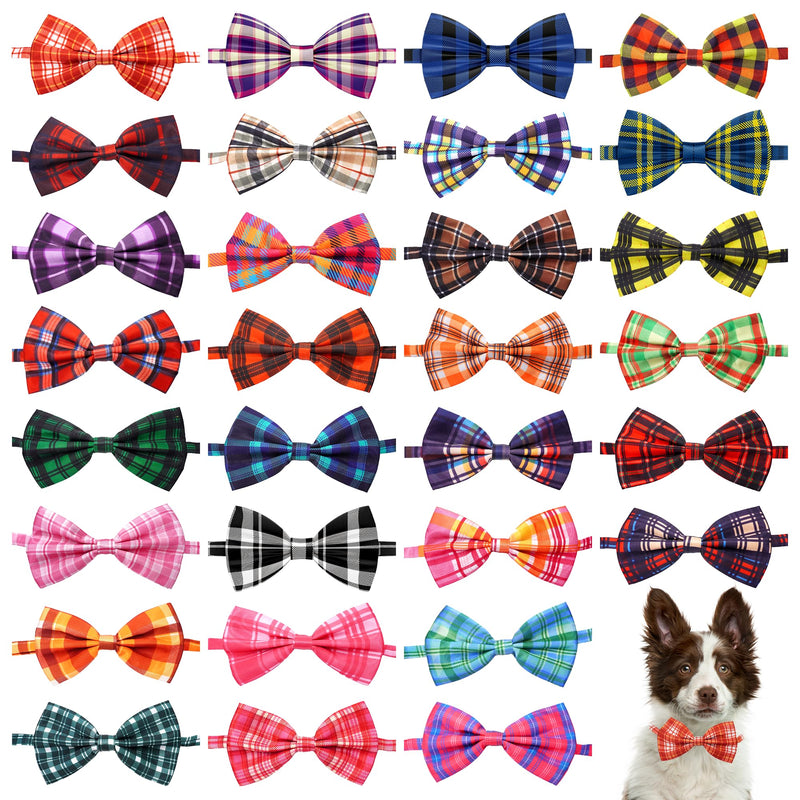 Pai Sence Dog Bow Ties Bulk 30 Pcs Plaid Dogs Bowties for Large Dogs Adjustable Bow Ties Pet Party Grooming L