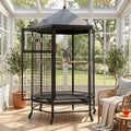 Belnest 69" Extra Large Bird Cage for Parrots, Heavy Duty Metal Aviary on Wheels with Rolling Stand & Slide-Out Trays for African Greys, Cockatoos, Conures, Macaws, Indoor Outdoor, Black