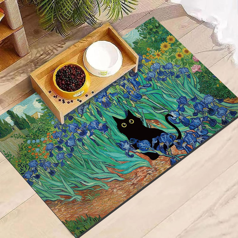 Black Cat Pet Feeding Mat, 12 x 20 Inch