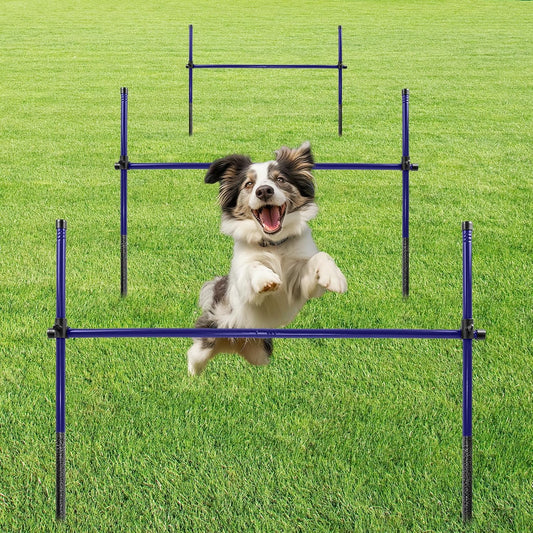 Qufiona Dog Agility Course Backyard Set, Metal Dog Agility Training Equipment Adjustable Height Obstacle Course for Dog Hurdles Jumps (3 Pack)