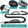 PetAmi Hands Free Dog Leash, Running Leash Belt Bag for Walking, Jogging, Waist Double Zipper Pouch with Poop Dispenser, Dual Padded Handles Reflective Bungee Single, Purple, 1 Leash