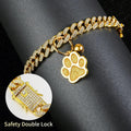 Hillban Cat Collar Diamond Chain Glitter Collar Walking Metal with Secure Buckle Cat Pet Necklace with Paw Charm and ID Tag Bell Link Cuban Jewelry Accessories Gift(10 Inch,Gold)