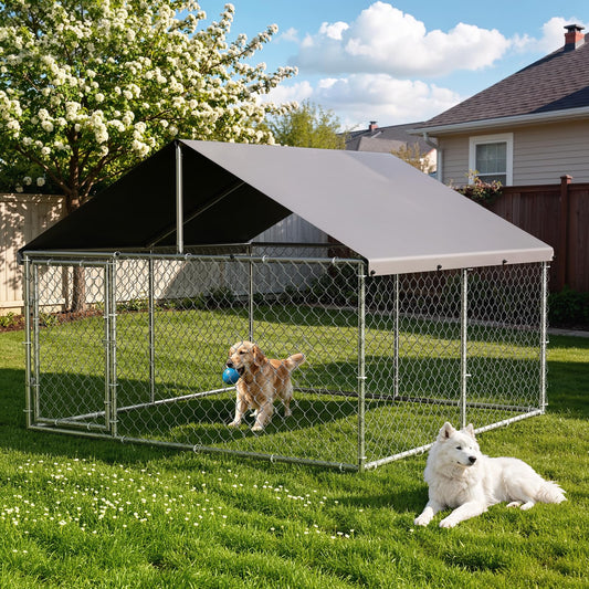 Garvee 7.5ftx7.5ftx5.4ft Outdoor Dog Kennel with Waterproof Cover, Dog Kennel Outside with Roof, Outdoor Dog Enclosure for Small Medium Large Dogs