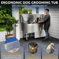 61" Dog Bathing Station, LEFT RAMP + 49" Electric Dog Grooming Table, WHITE