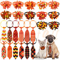 Mruq Pet 24Pcs Fall Dog Collar Bow Ties, Adjustable Autumn Thanksgiving Pet Neckties with Curly Ribbons, Maple Leaf Pumpkin Grooming Accessories for Small Dogs