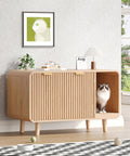 Zeibospri Fluted Cat Litter Box Enclosure with Solid Wood Legs, Hidden Cat Litter Cabinet, Modern Cat House Furniture, Reduce Litter Tracking, 31.5 x 19.7 x 22 Inches, for Living Room, Bedroom, Oak