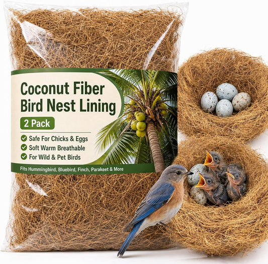 Sukh 2PCS Coconut Fiber for Bird Nest - Canary Nesting Material Coconut Bird Nest Finch Coconut Fiber Loose Bedding Substrate for Laying Eggs,Resting Materials for Birds, Hummingbird Parakeet