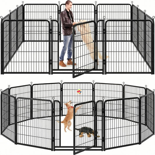 Kfvigoho Dog Playpen Outdoor Extra Wide 12 Piece Panels Heavy Duty Anti-Rust Coating-Strengthened Dog Fence 40" Height with Doors Portable for RV Camping Yard, Total 32FT, 79 Sq.ft, Snowy Black