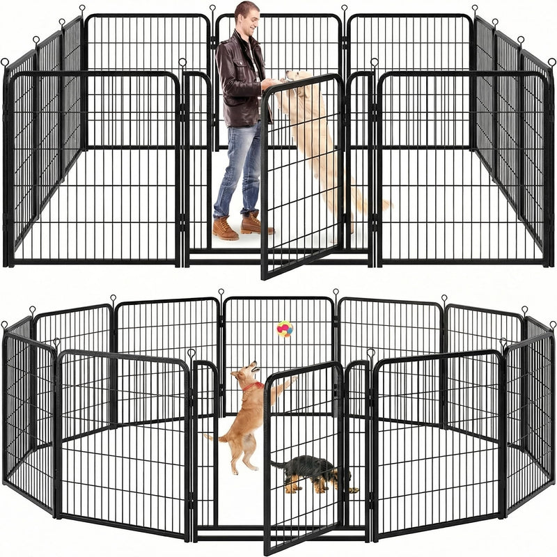 Kfvigoho Dog Playpen Outdoor Extra Wide 12 Piece Panels Heavy Duty Anti-Rust Coating-Strengthened Dog Fence 40