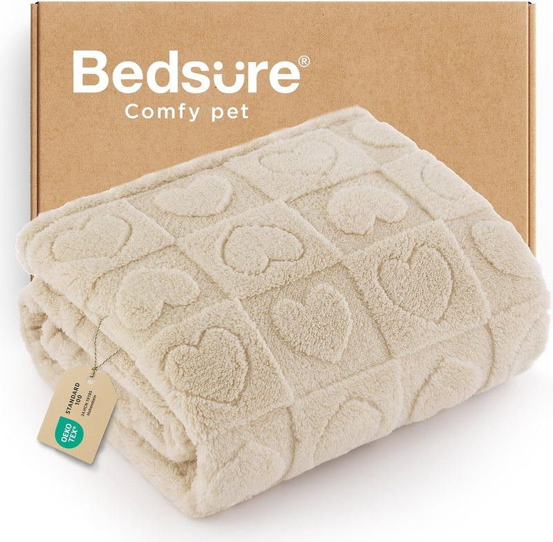 Bedsure Dog Blankets for Small Dogs Washable - Fluffy Fuzzy Cat Puppy Blanket with Premium 300GSM Coral Fleece Soft for Pet Kitten Doggy, White, 25x35IN