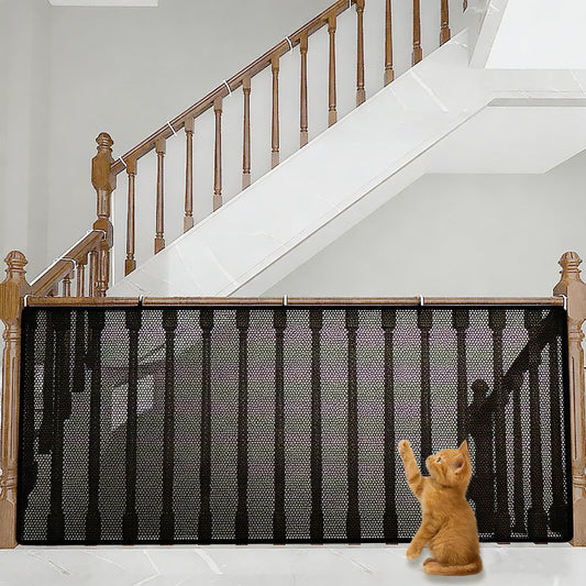 Safety Rail Net, 6.5ft x 2.5ft Mesh Protection Barrier for Balcony and Stairs, Sturdy Fabric Railing Netting for Pets and Home Security, Black